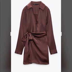 Zara Satin Dress. New. BROWN